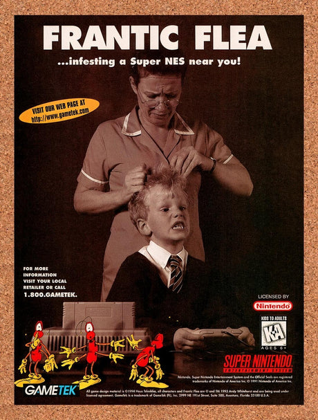 1996 Frantic Flea SNES Original Advertisement / Retro Wall Art v1
