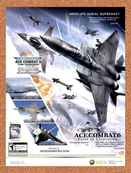 2008 Ace Combat 6 Fires Of Liberation Xbox 360 Original Ad / Retro Wall Art v1