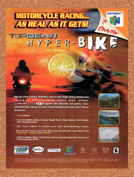 Top Gear Hyper-Bike N64 Original 2000 Vintage Ad - Video Game Promo