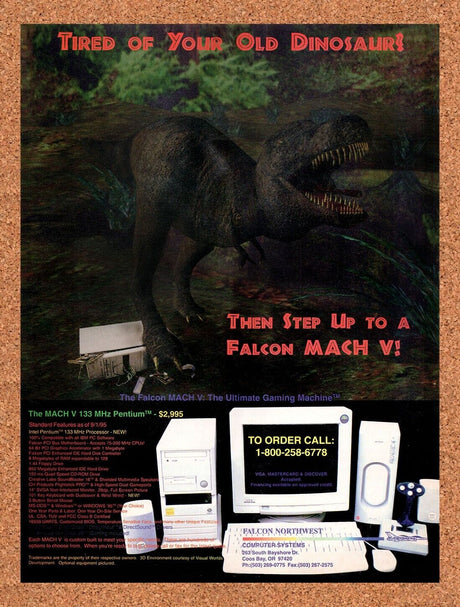 Falcon Northwest Original 1995 Vintage Ad - Dinosaur Retro Tech Promo