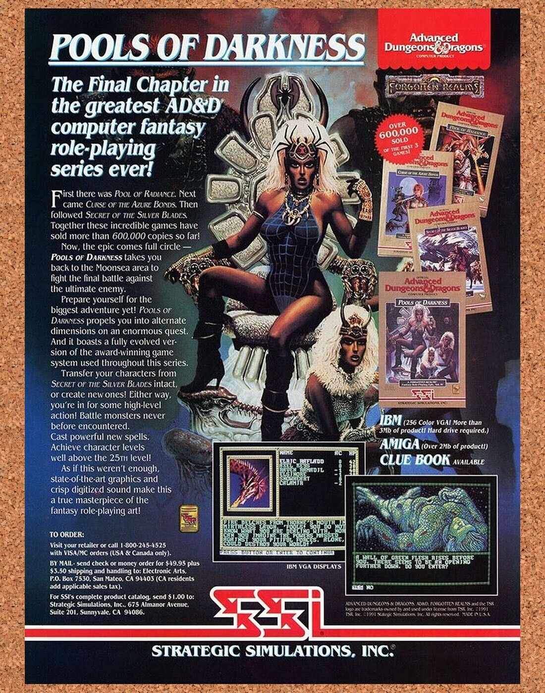 Advanced Dungeons And Dragons Amiga Pools Of Darkness Original 1991 Ad Promo Art