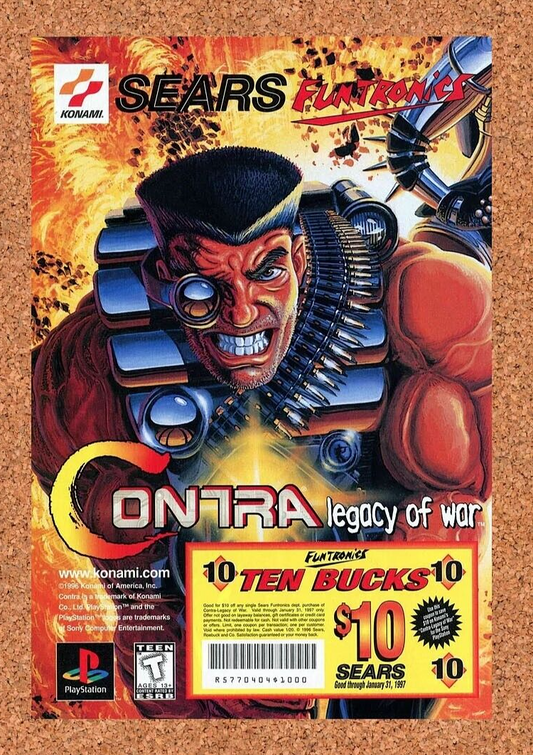 Contra Legacy of War PS1 Rebate Original 1996 Ad Sears Funtronics Game Promo