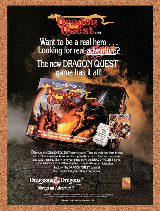 1992 Dungeons & Dragons Dragon Quest Original Advertisement / Retro Wall Art v1