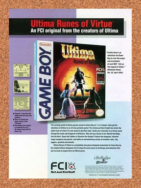 Ultima Runes Of Virtue Gameboy Original 1992 Ad Authentic RPG Nintendo Promo
