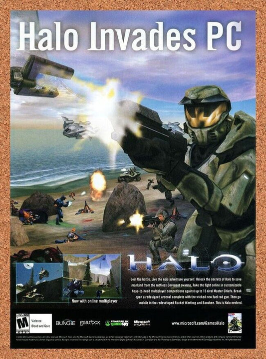 Halo PC Game Combat Evolved Original 2001 Ad Authentic Video Game Art Promo