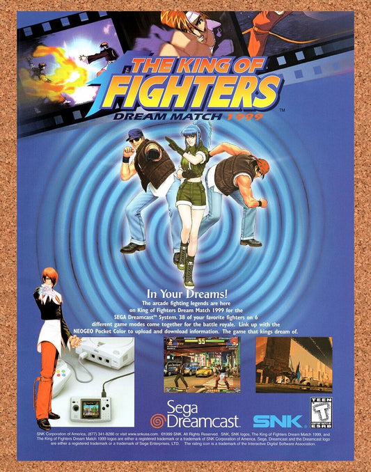 King Of Fighters Dream Match 1999 Dreamcast Original Vintage Ad - SNK Game Promo