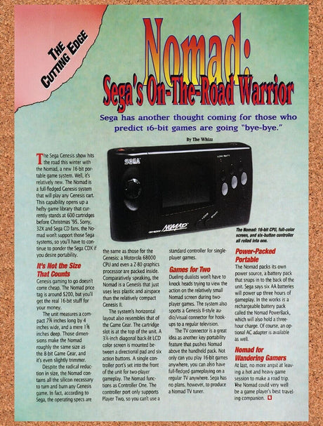 1995 Sega Nomad Cutting-Edge Preview Original Advertisement / Retro Wall Art v1