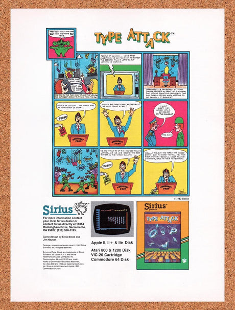 1983 Type Attack Apple II Original Advertisement / Retro Wall Art v1