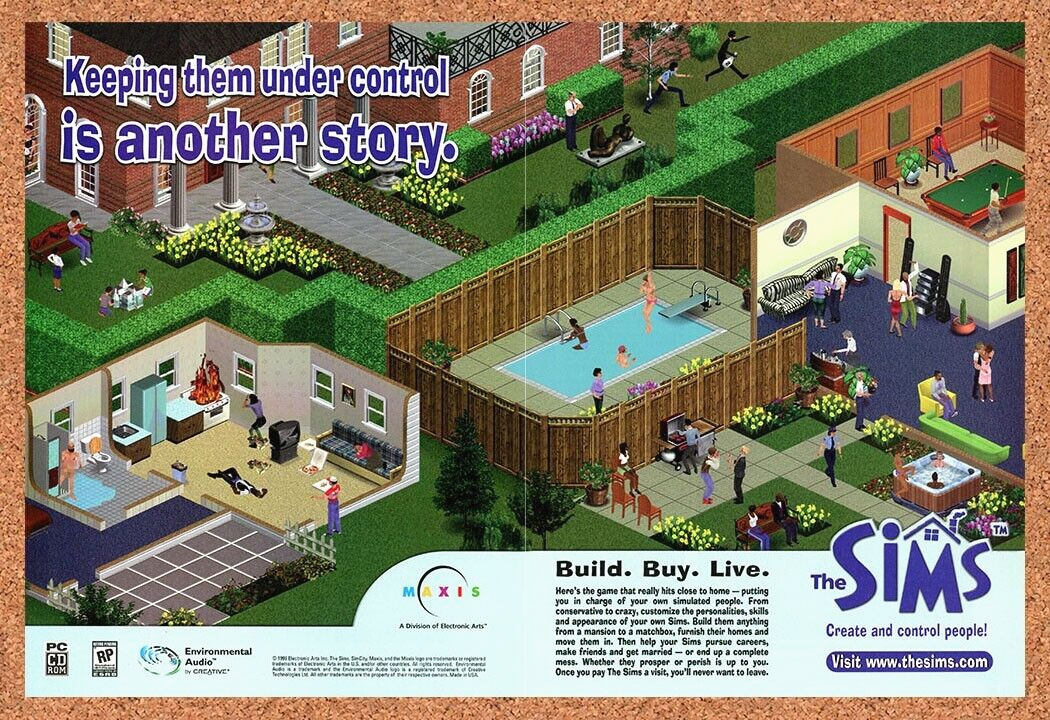 Sims PC Original 2001 Ad Print Authentic Funny Video Game Promo v1