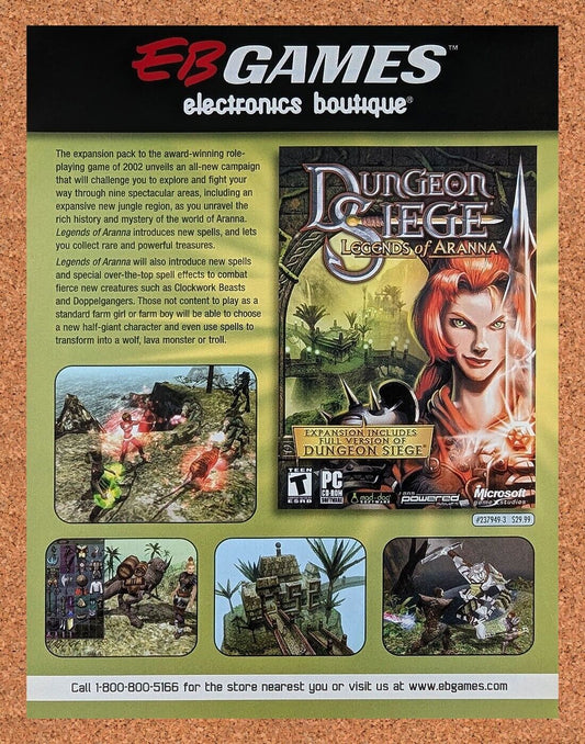 Dungeon Siege Aranna PC Original 2004 Ad Authentic EB Games Video Game Promo