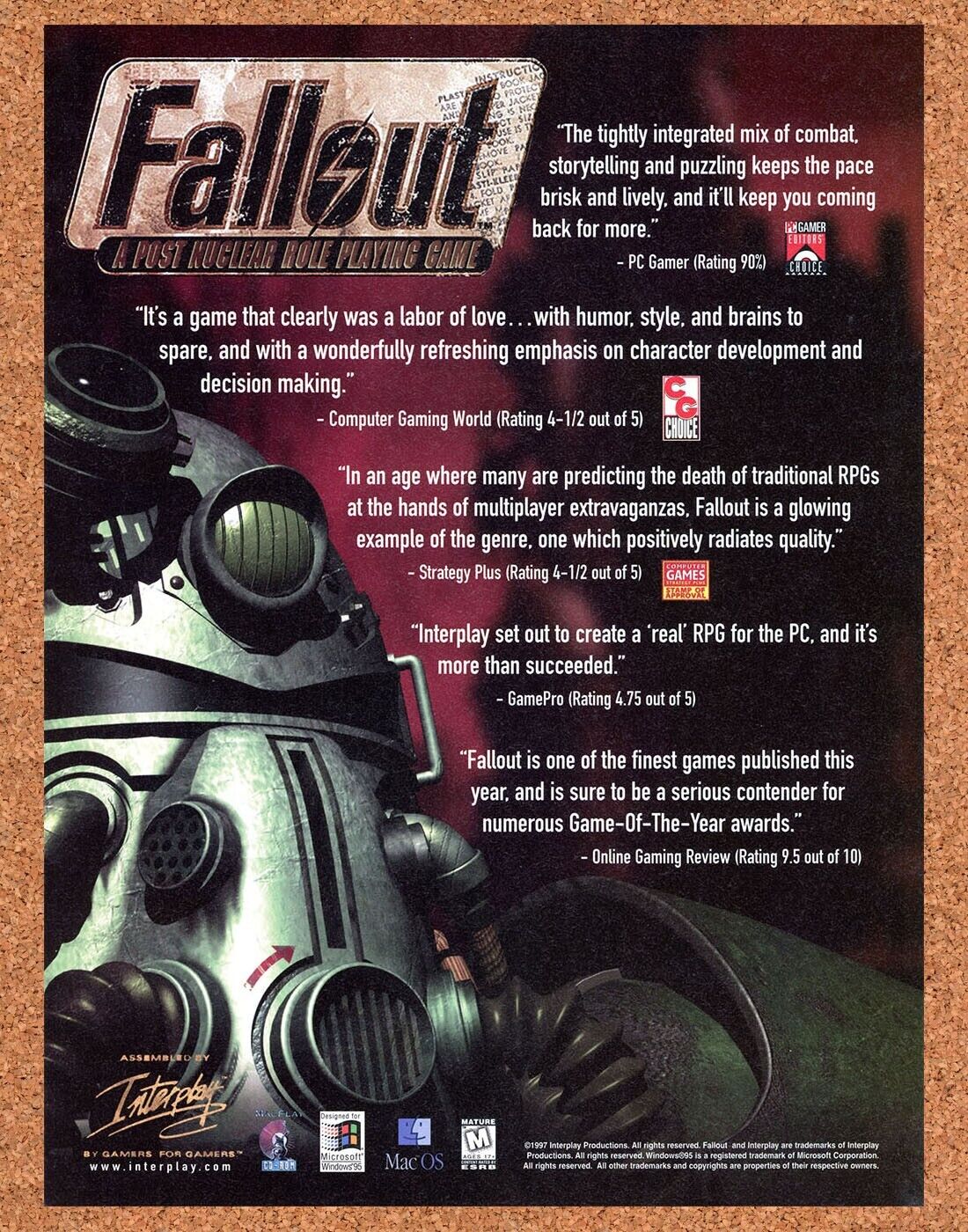 Fallout PC Original 1997 Print Ad Authentic Role-Playing Video Game Art Promo