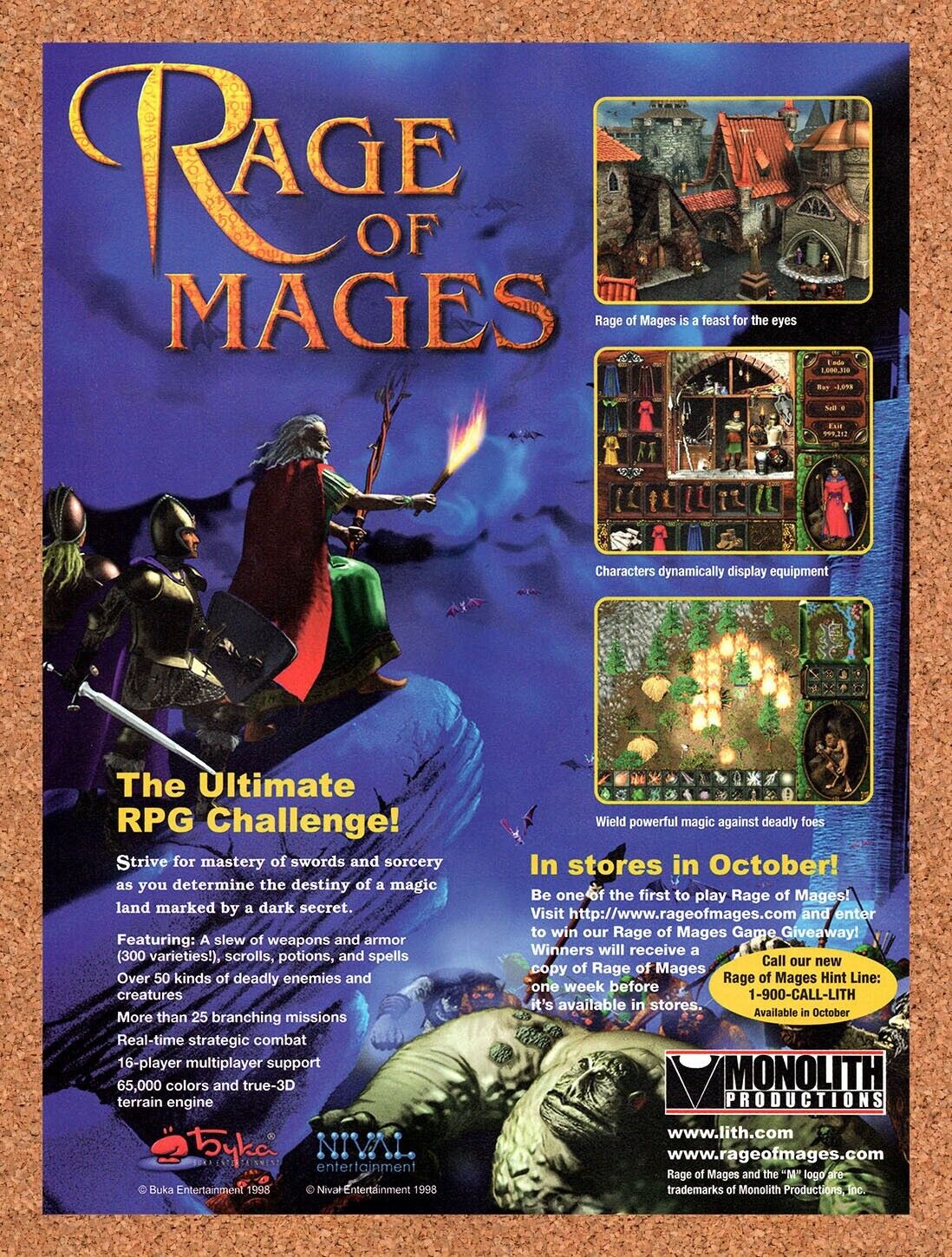 1998 Rage Of Mages PC Original Advertisement / Retro Wall Art v1