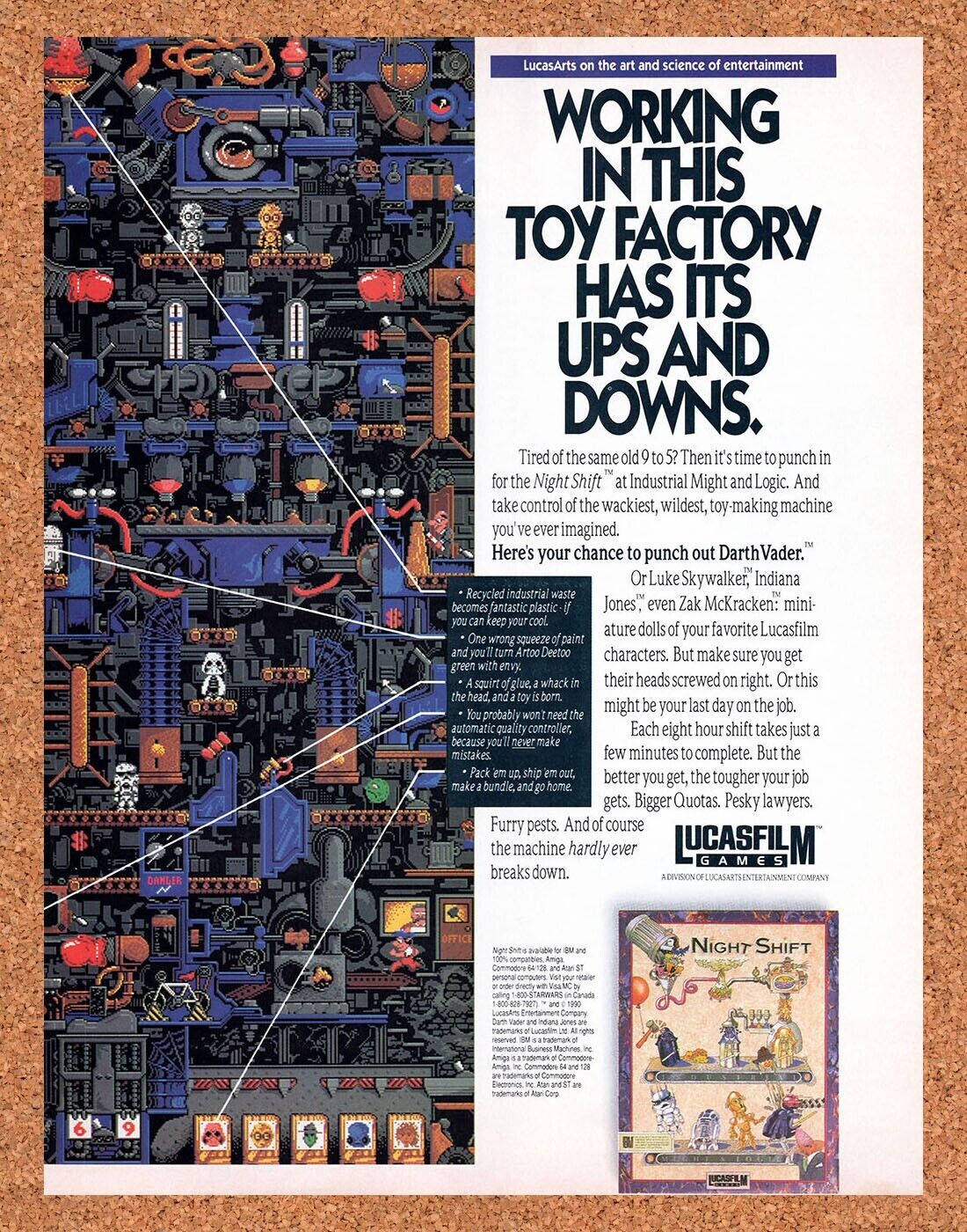 Night Shift IBM Original 1991 Vintage Ad - Lucas Film Video Game Promo