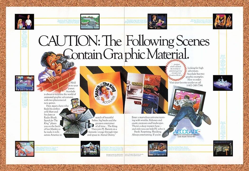 Accolade PC Games Original 1991 Vintage Ad - Search The King Promo