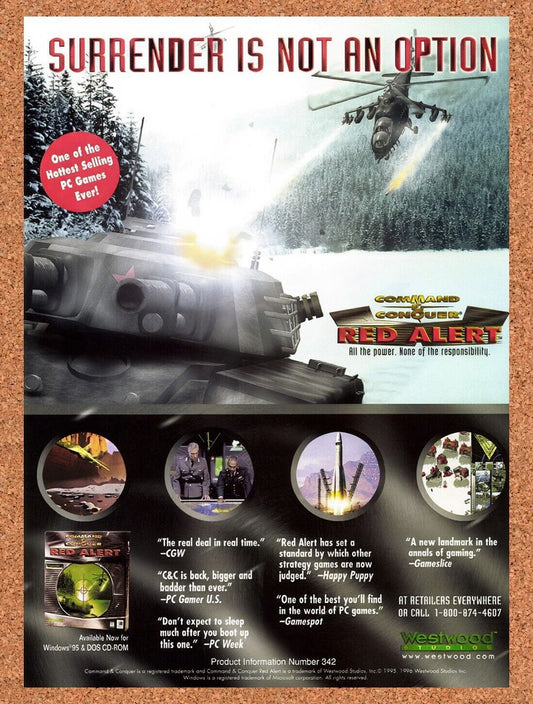 1996 Red Alert PC Original Advertisement / Retro Wall Art v2