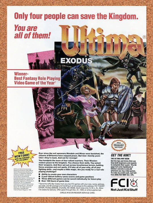 Ultima Exodus NES Original 1989 Ad Authentic Nintendo RPG Video Game Promo