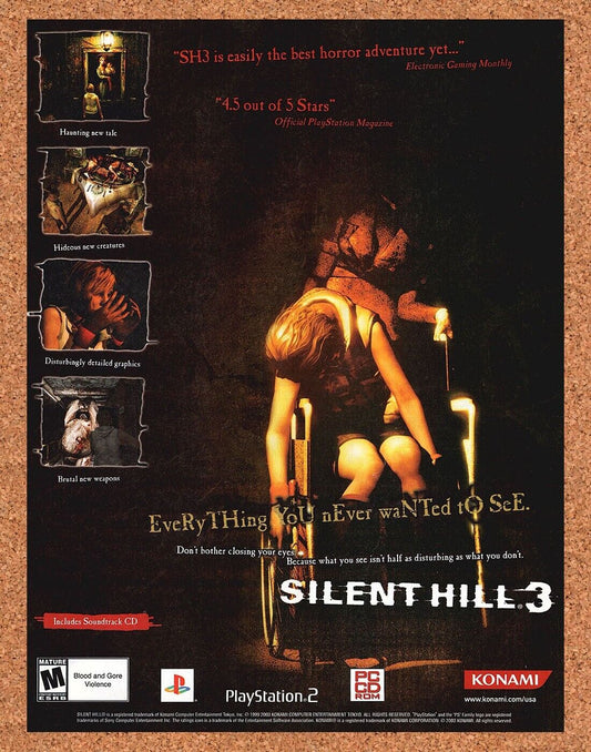 Silent Hill 3 PS2 Original 2002 Ad Authentic Survival Horror Video Game Promo