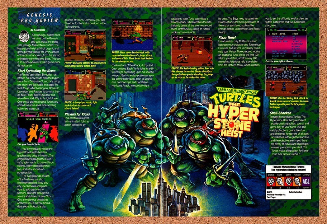 1993 TMNT The Hyperstone Heist Genesis Original Ad / Promo vr1