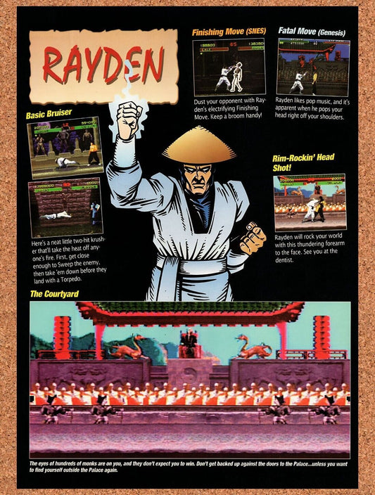1992 Mortal Kombat Rayden Profile Original Advertisement / Retro Wall Art v26