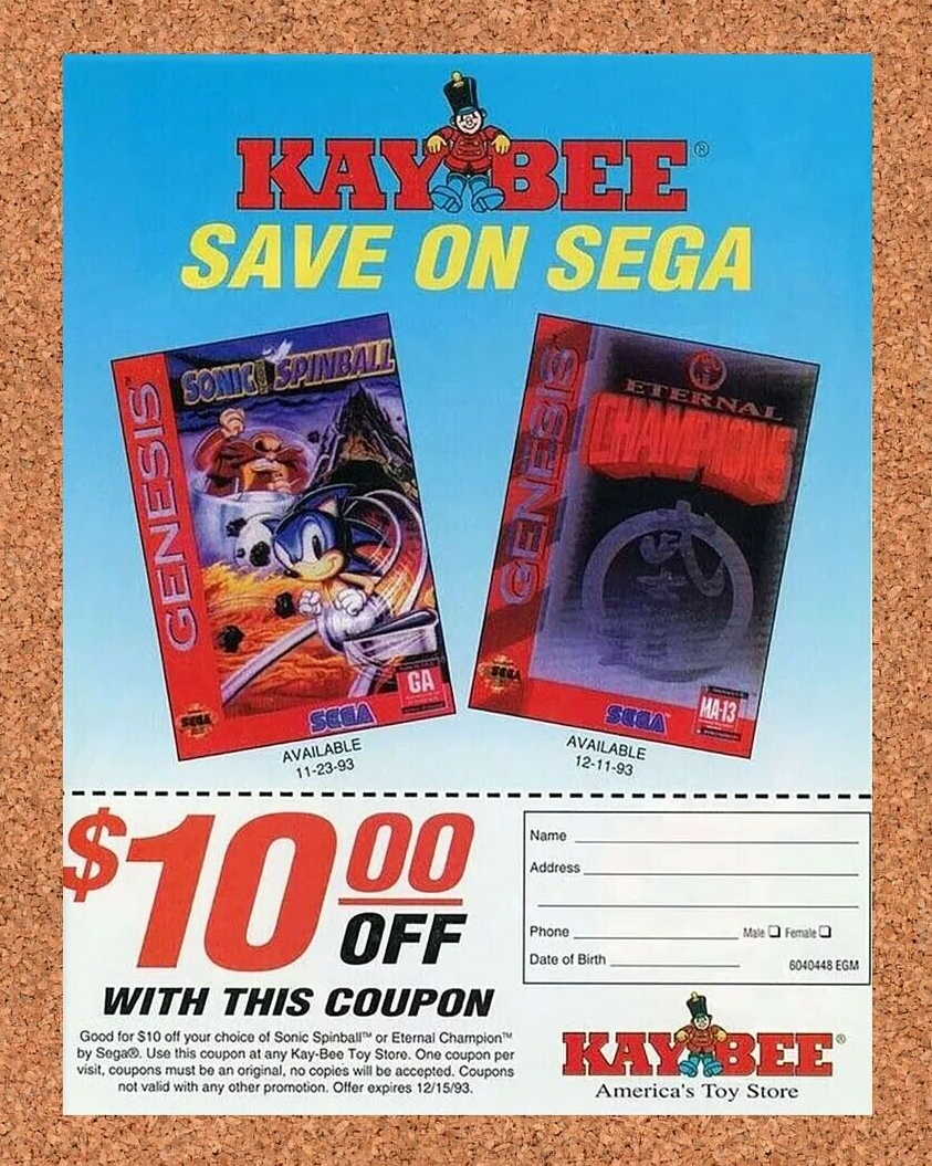 Sonic Genesis Kaybee Sega Rebate Original 1994 Ad Authentic Game Promo