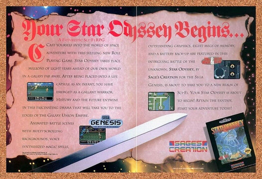 Star Odyssey Genesis Original 1991 Ad Authentic Sega Video Game Promo v2