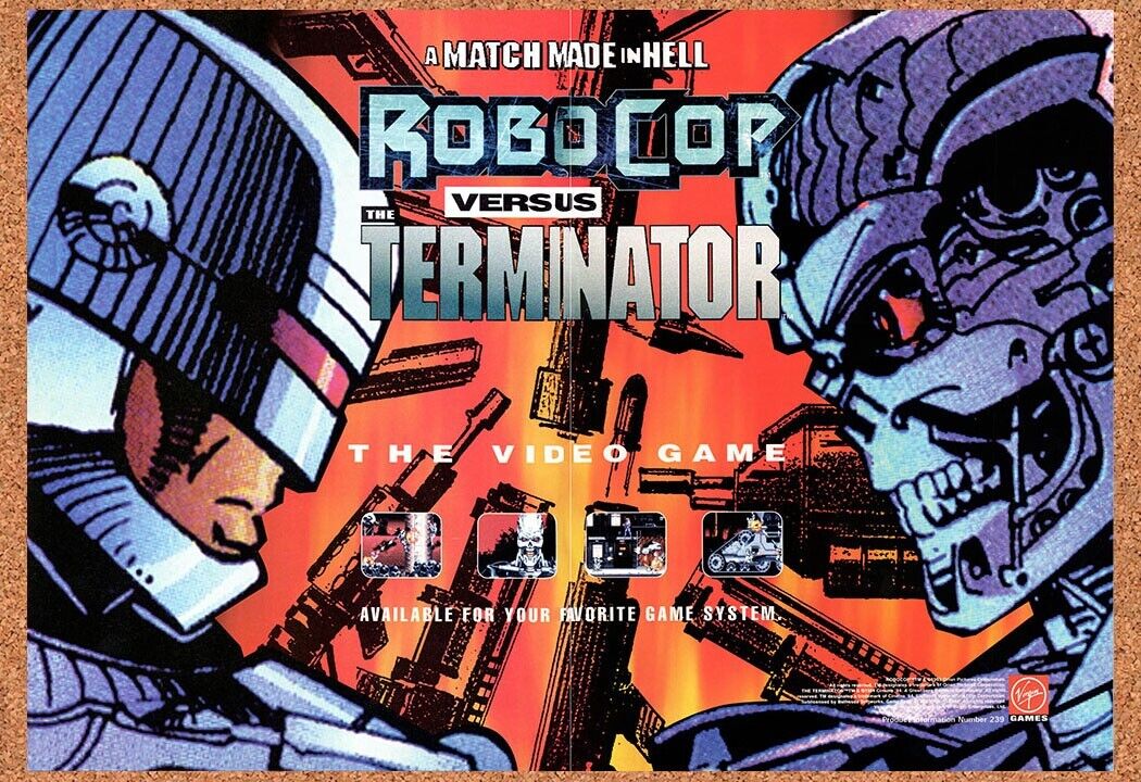 1992 Robocop Vs Terminator SNES Original Advertisement / Retro Wall Art v1