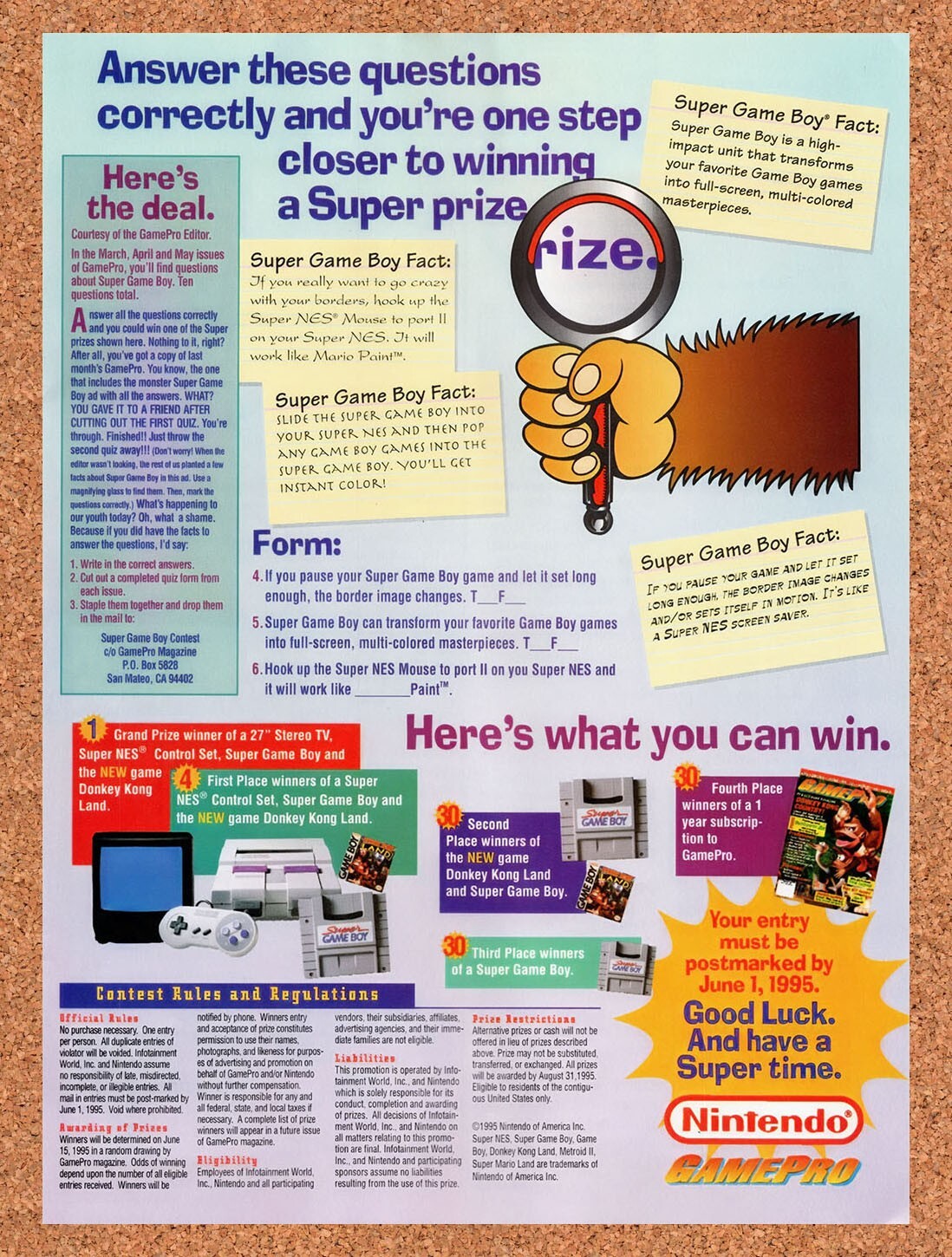 1994 Nintendo SNES Sweepstakes Original Advertisement / Retro Wall Art v3