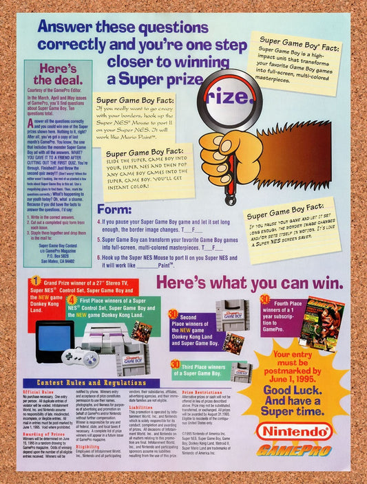 1994 Nintendo SNES Sweepstakes Original Advertisement / Retro Wall Art v3