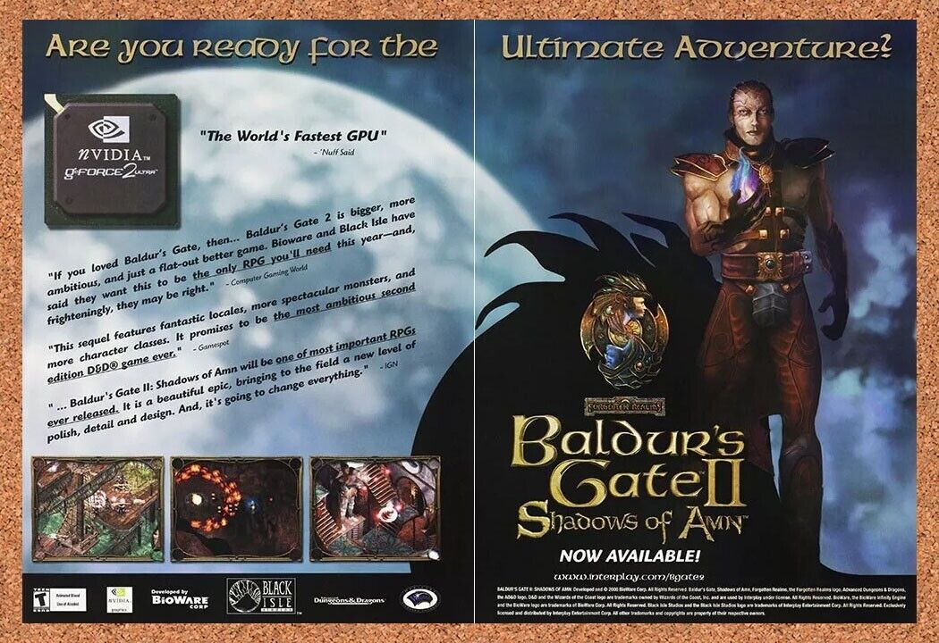 Baldurs Gate II Shadows Amn Original 2001 Ad Authentic Video Game Promo v2