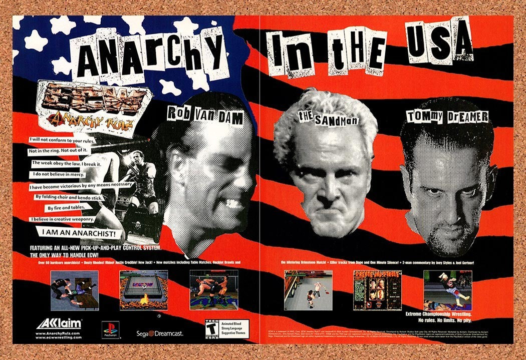 2000 ECW Anarchy Rulz Dreamcast Original Advertisement / Retro Promo v1