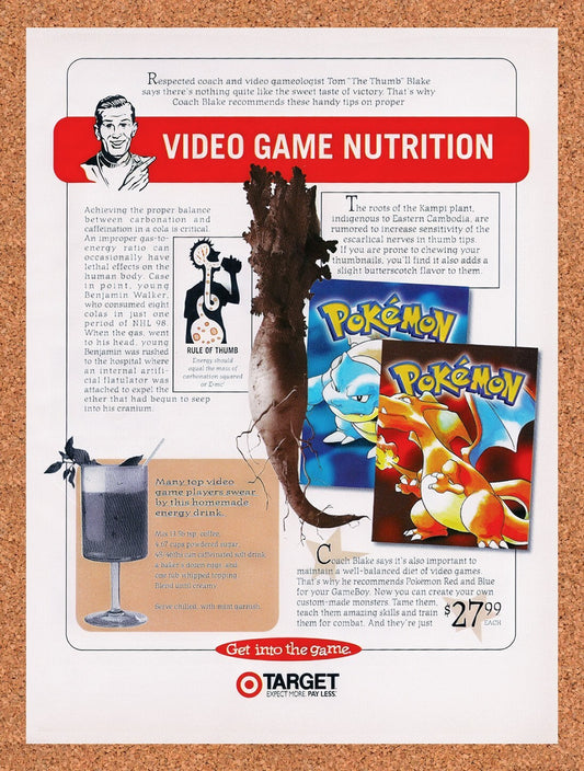 1997 Pokemon Red & Blue Target Original Advertisement / Retro Wall Art v1