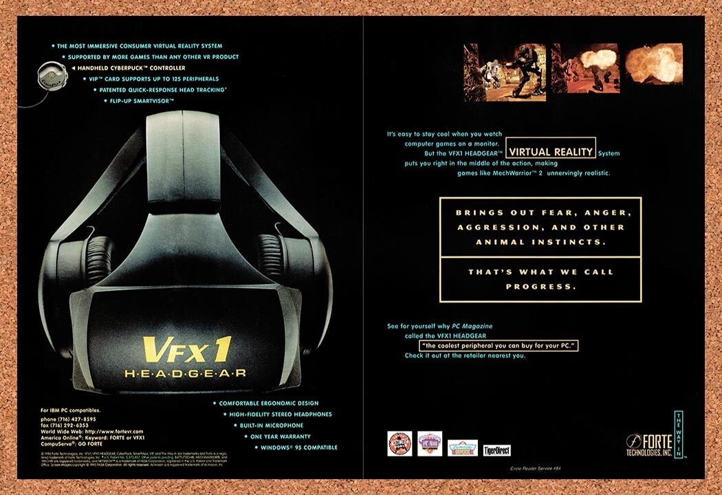 1996 MechWarrior 2 Forte VFX1 Headgear Virtual Reality System Original Ad v5