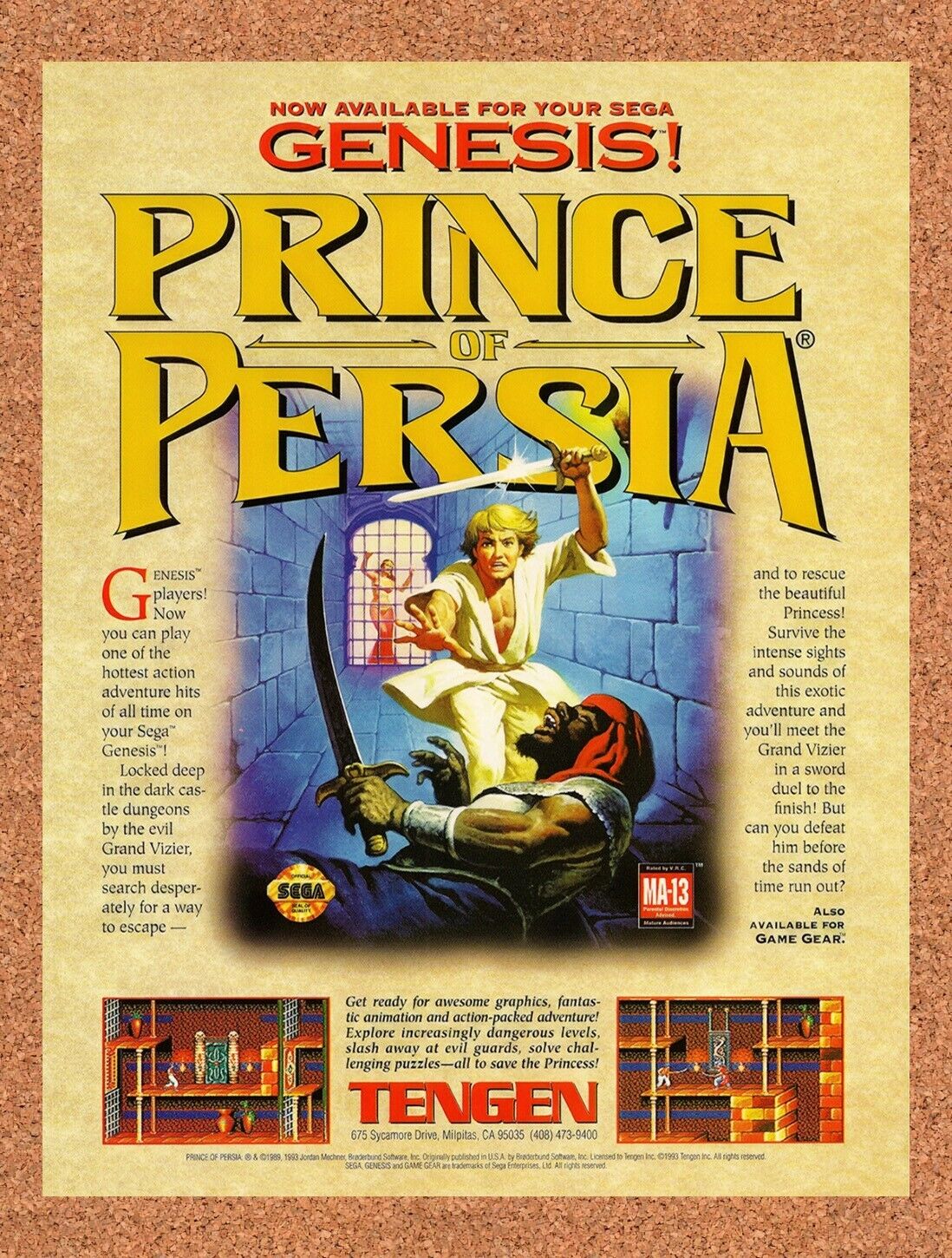 1993 Prince Of Persia Genesis Original Advertisement / Retro Wall Art v5