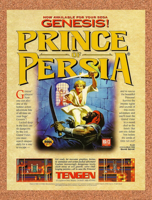 1993 Prince Of Persia Genesis Original Advertisement / Retro Wall Art v5