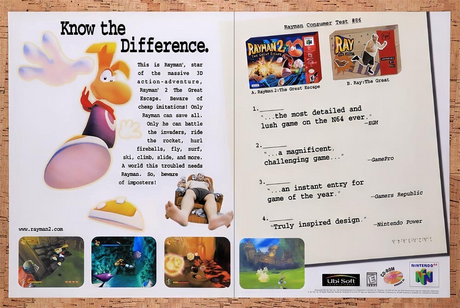 1999 Rayman 2 N64 Games Original Advertisement / Retro Wall Art v1
