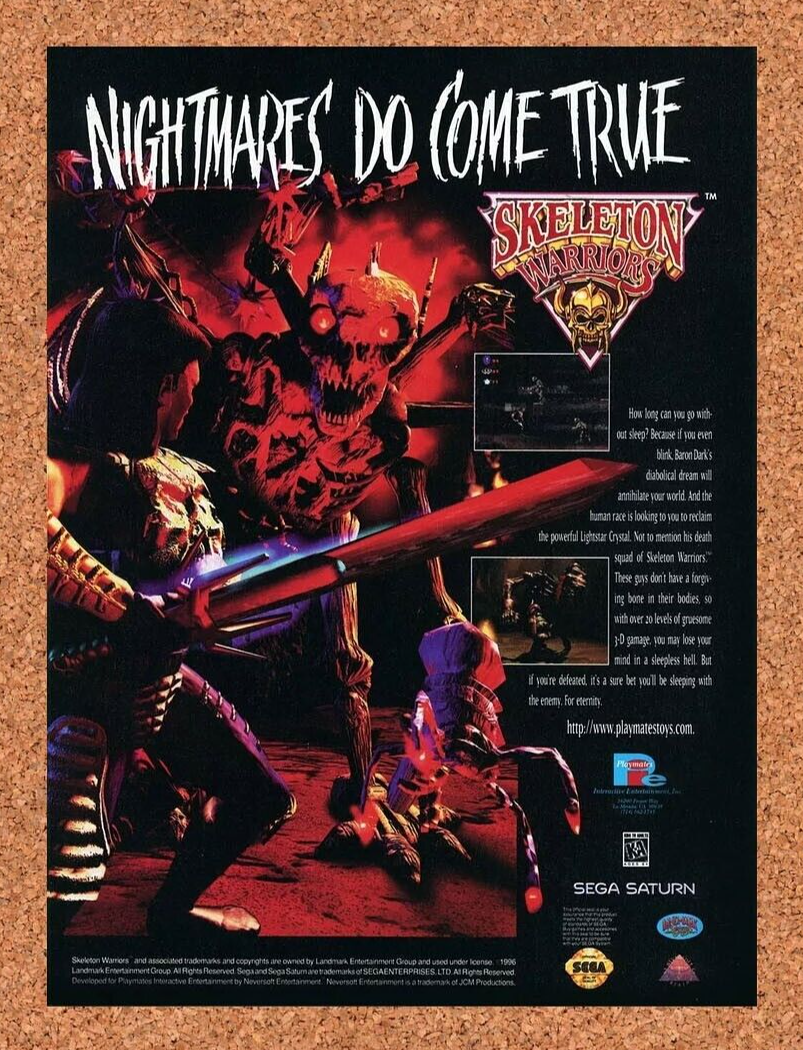 Skeleton Warriors PS1 Original 1997 Ad Authentic Sega Video Game Promo