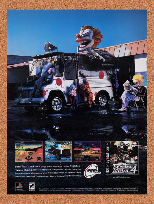 1998 Twisted Metal 4 PS1 Original Advertisement / Retro Wall Art v1