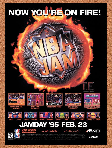 1995 NBA Jam TE SNES Original Advertisement / Retro Promo v2