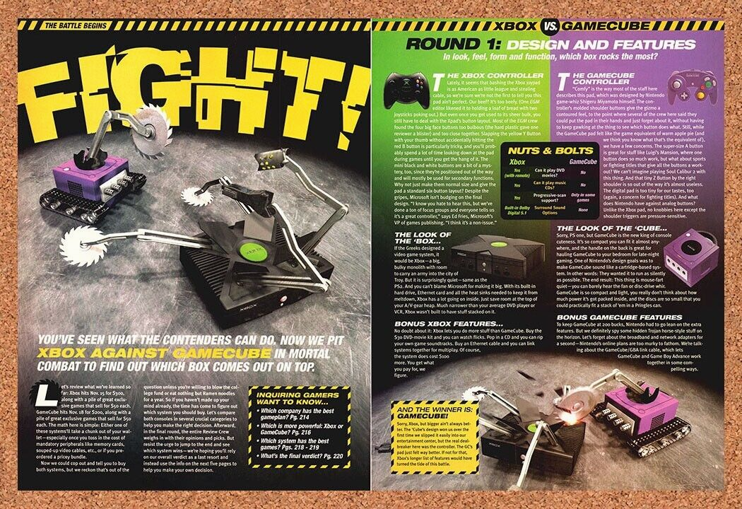 Xbox Vs GameCube Original 2003 Print Ad Authentic Video Game Review Promo