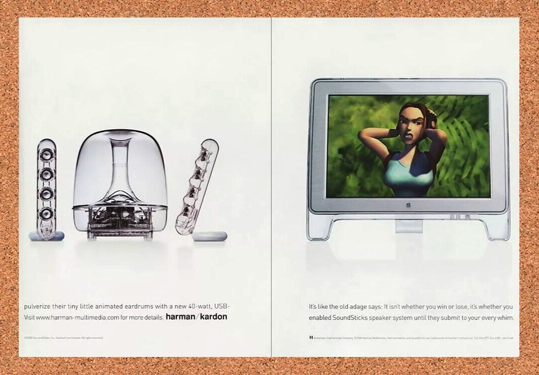 Tomb Raider PC Original 2001 Ad Authentic Soundsticks Speakers Video Game Promo
