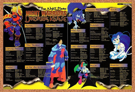 1995 Night Warriors Dark Stalkers Revenge Moves List Original Ad / Wall Art v3