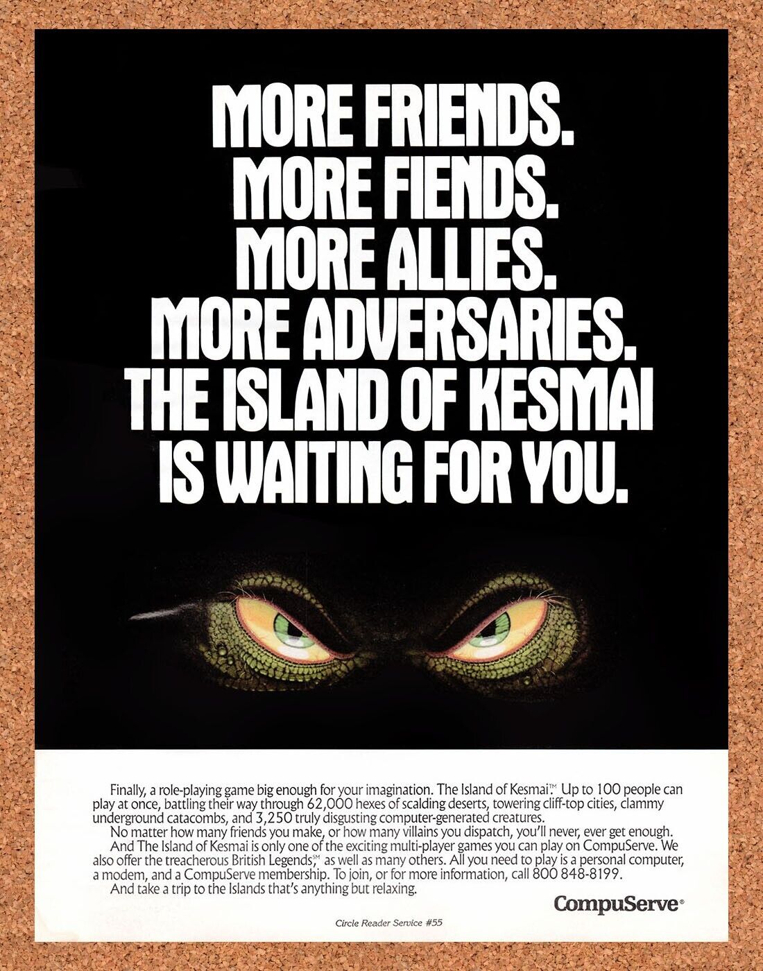 The Island Of Kesmai CompuServe Original 1989 Vintage Ad - Online Gaming Promo