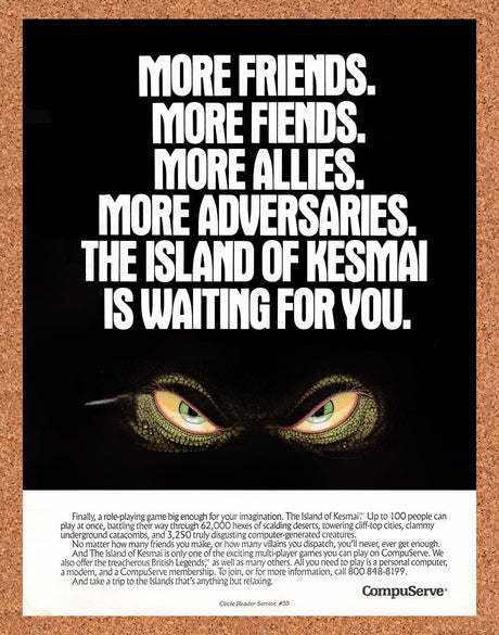 The Island Of Kesmai CompuServe Original 1990 Vintage Ad - Online Gaming Promo