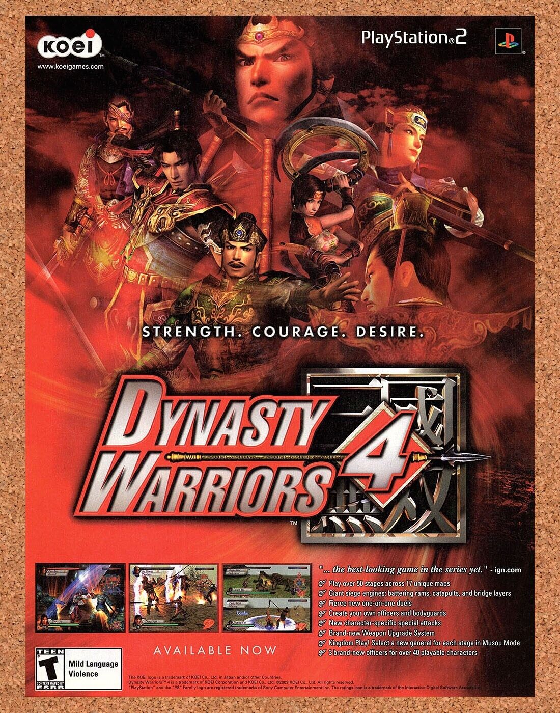 Dynasty Warriors 4 PS2 Original 2002 Ad Authentic Koei Video Game Art Promo