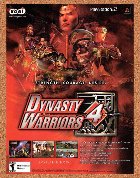 Dynasty Warriors 4 PS2 Original 2002 Ad Authentic Koei Video Game Art Promo