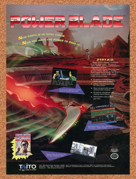 Power Blade NES Original 1991 Ad Authentic Taito Nintendo Video Game Promo