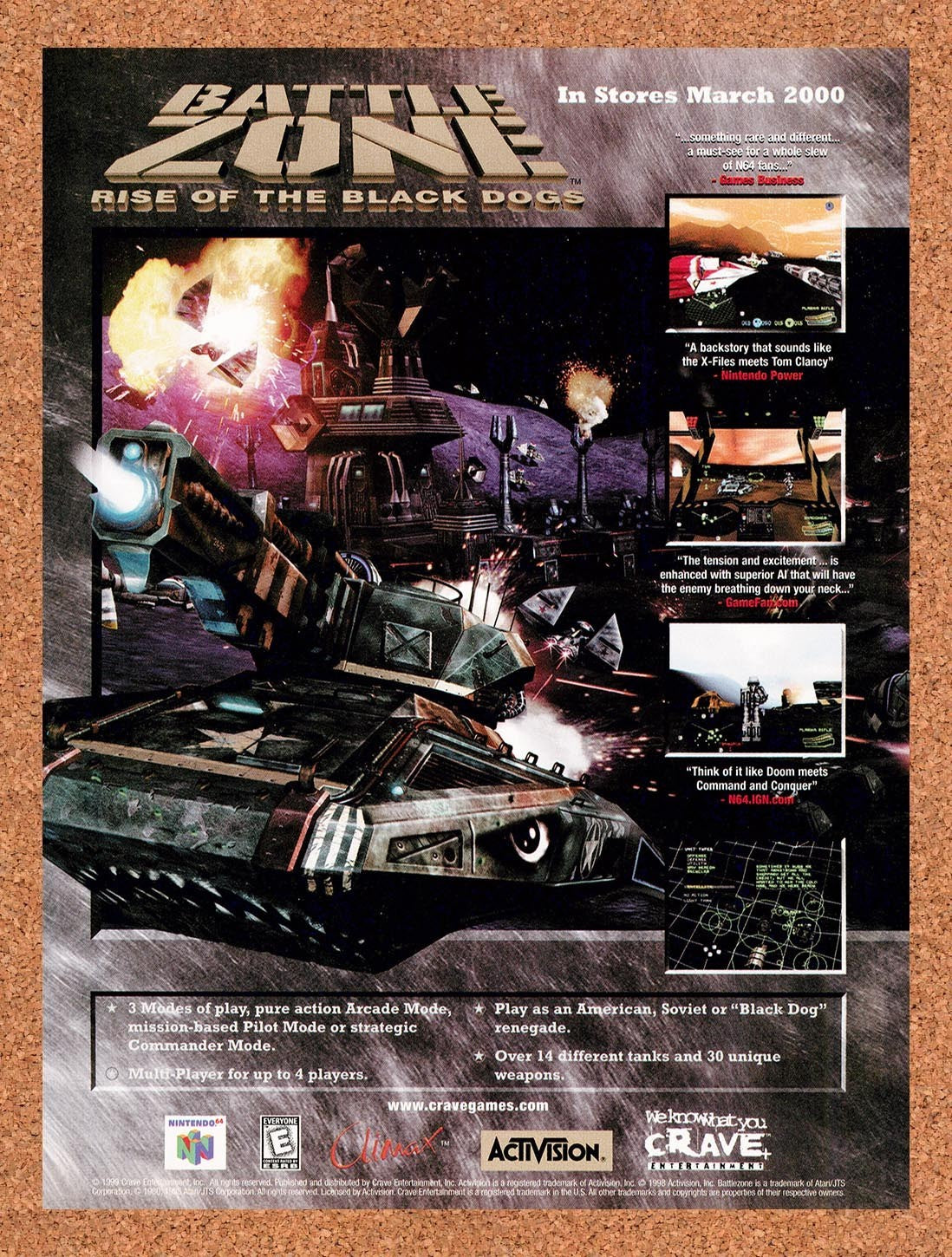 2000 Battlezone Rise Of The Black Dogs N64 Original Advertisement / Promo v1