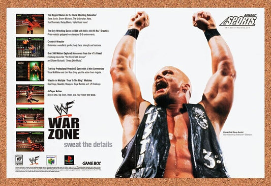 1997 WWF War Zone N64 Original Advertisement / Retro Wall Art v1