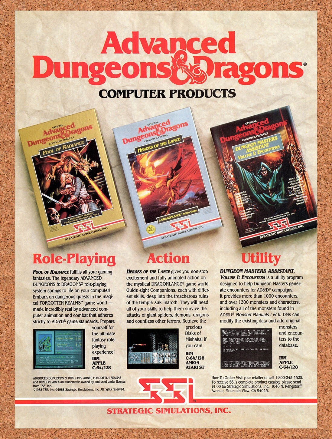 1989 Advanced Dungeons & Dragons  IBM Games Original Ad / Retro Wall Art v5