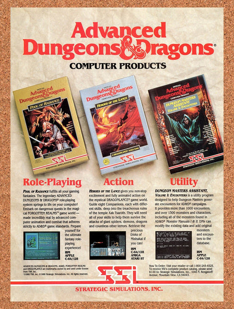 1989 Advanced Dungeons & Dragons  IBM Games Original Ad / Retro Wall Art v5